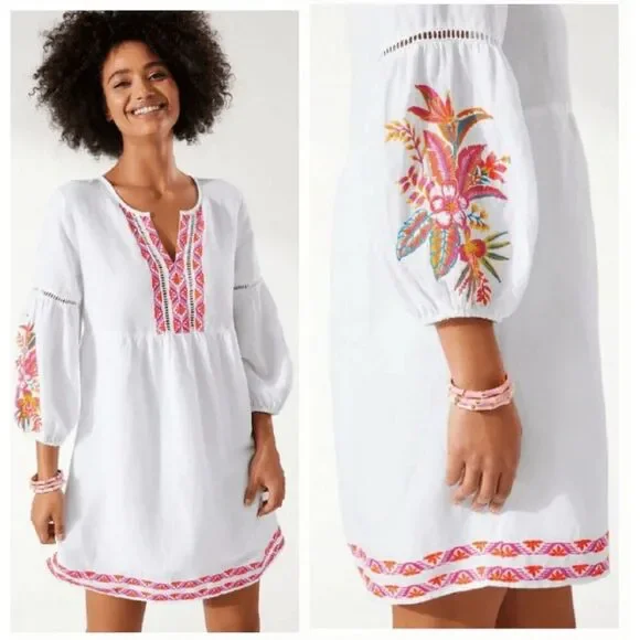Tommy Bahama | Dresses | Tommy Bahama St Lucia White Tropical Embroidered  Linen Blend Dress Cover Up L | Poshmark